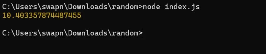 Console output of getRandomInRange function