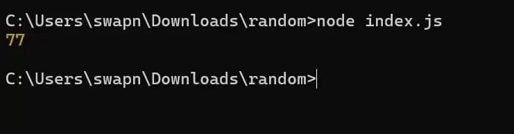 Console output of getRandomIntInRange generating random integer