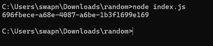 Console output of generateUUID function