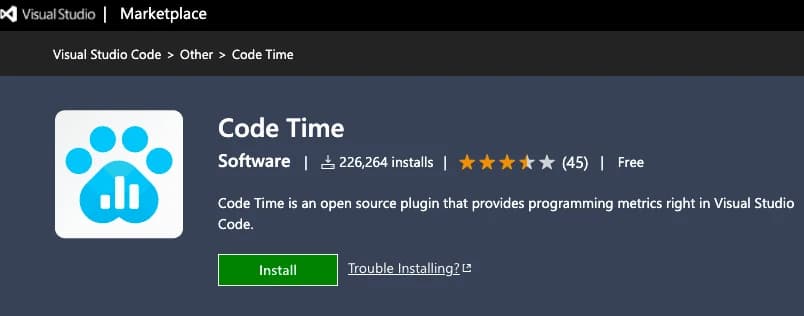 Code Time extension for developer productivity metrics