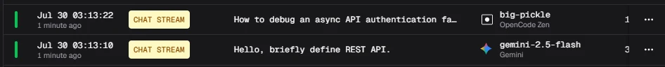 The simple query went to Gemini, the complex one to big-pickle, exactly as configured.