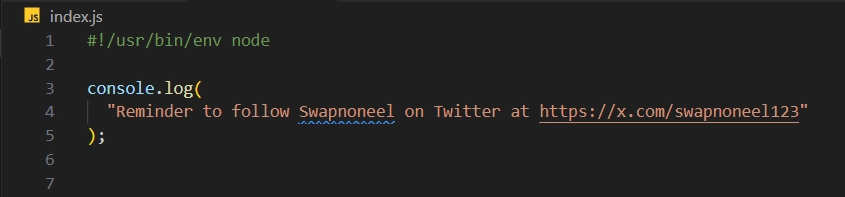 index.js code implementation printing reminder text