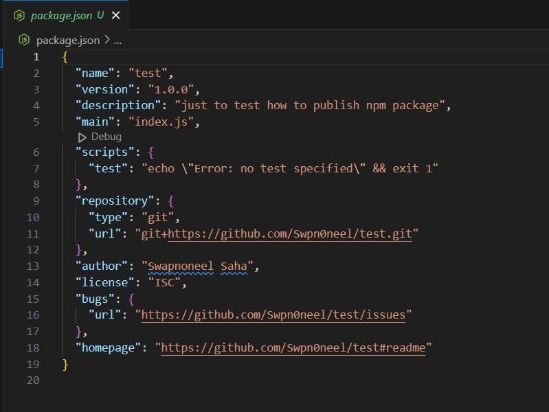 package.json file generated after running npm init