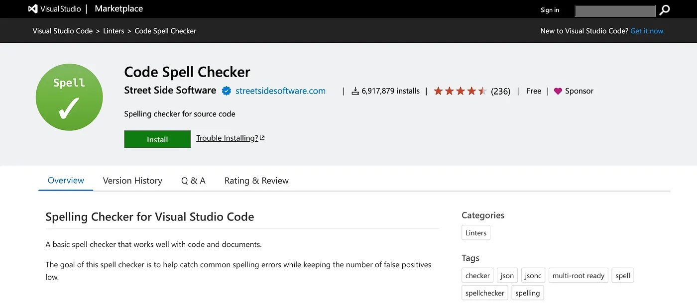 Code Spell Checker extension