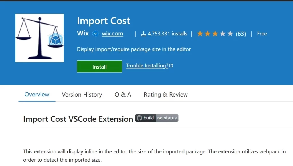 Import Cost extension for package bundle size