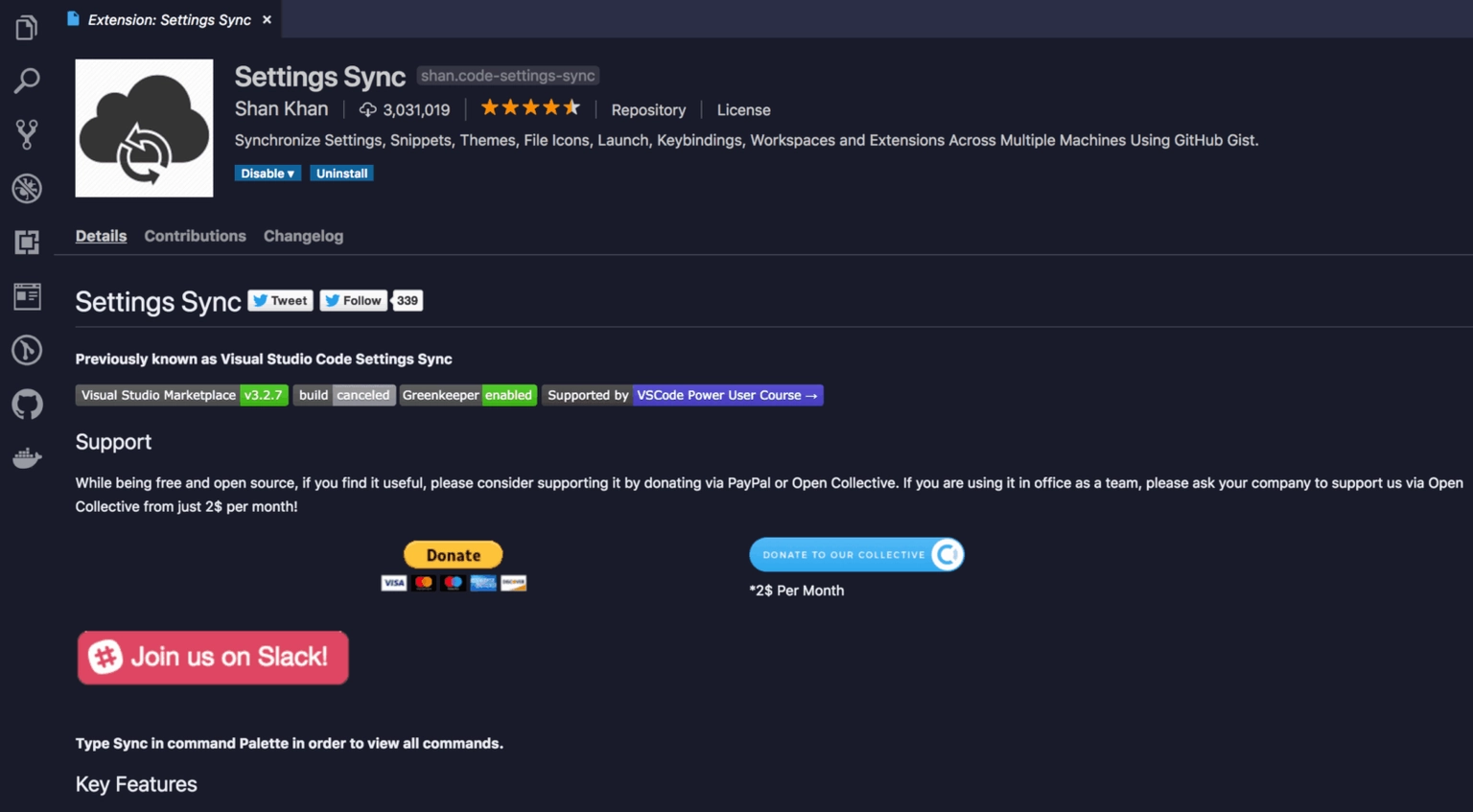 Settings Sync extension for VS Code configurations