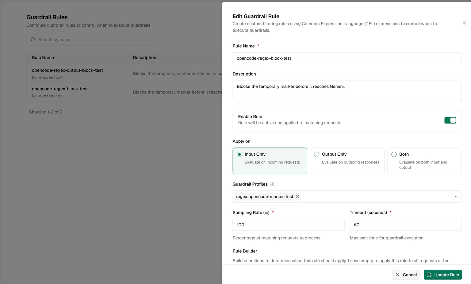 Bifrost Guardrails configuration screenshot