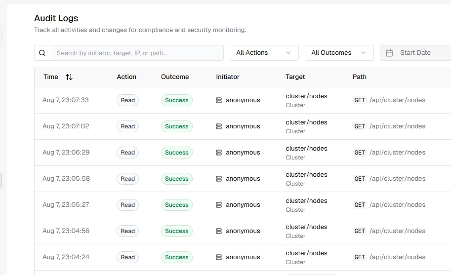 Bifrost Audit Logs screenshot