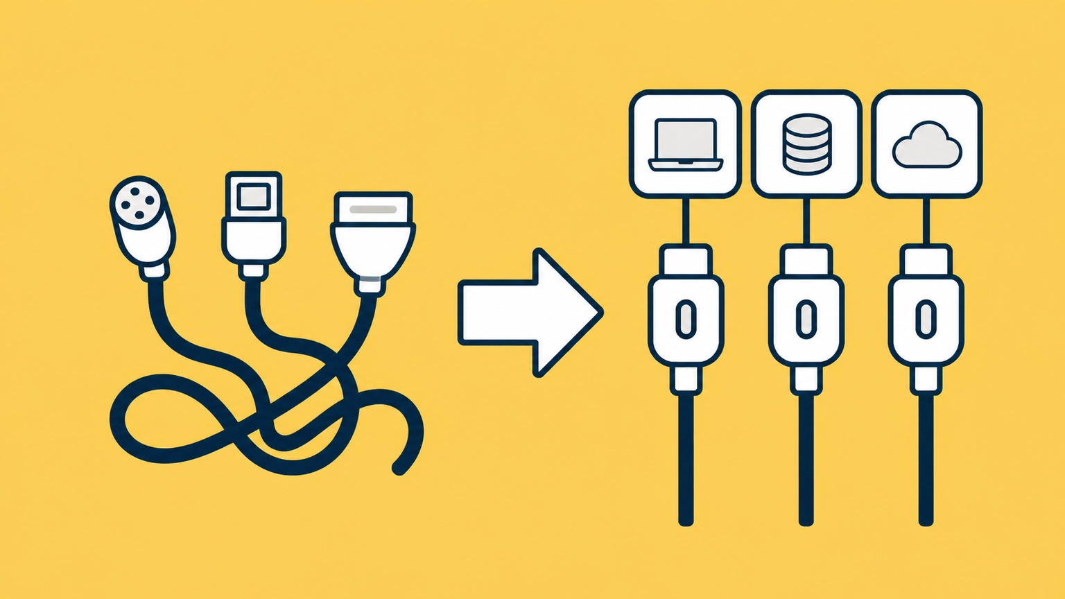 Incompatible custom connectors resolve into a row of identical standard plugs.